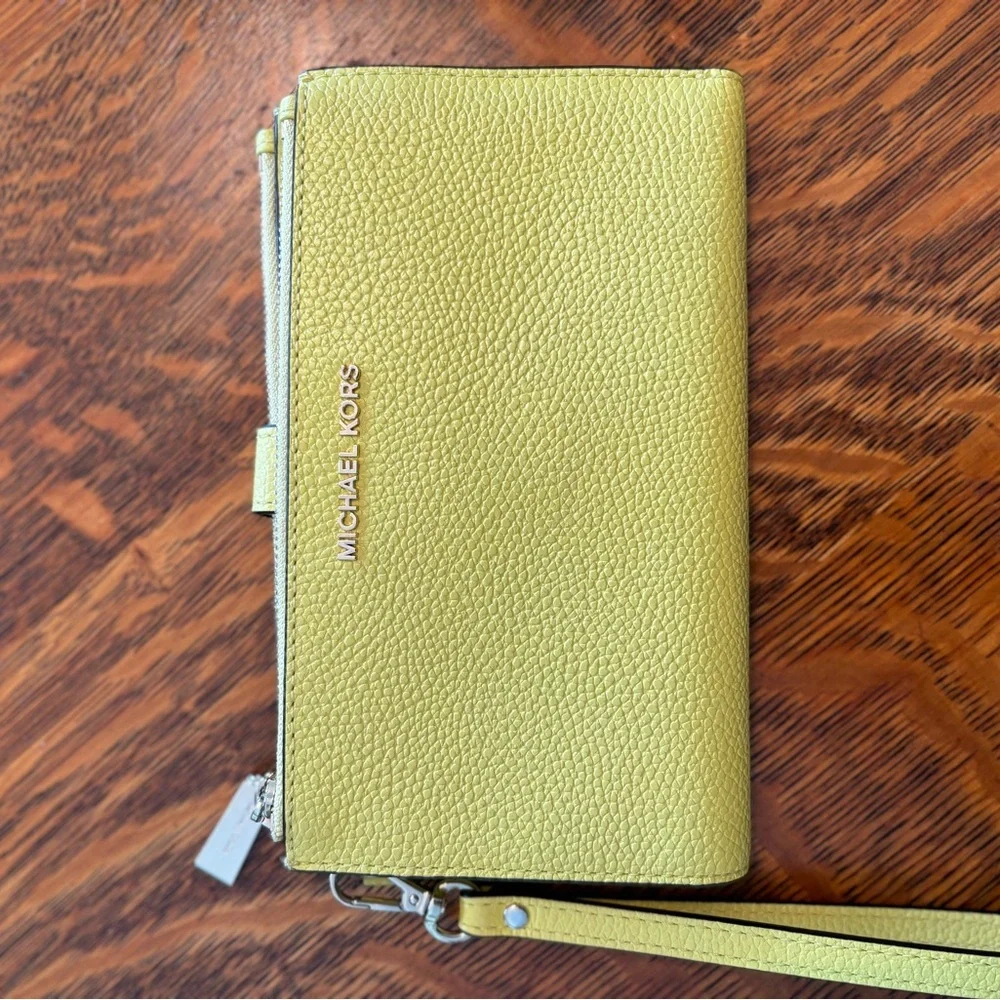 Michael Kors Yellow Pebbled Leather Wristlet Clutch